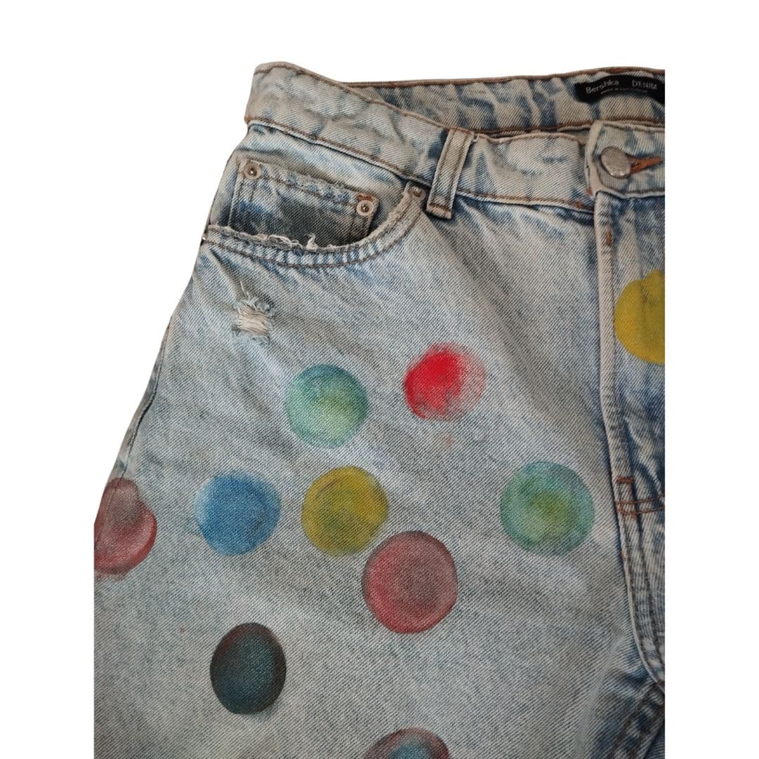 Jean pour femme - Bleu à pois colorés - Yolita creations