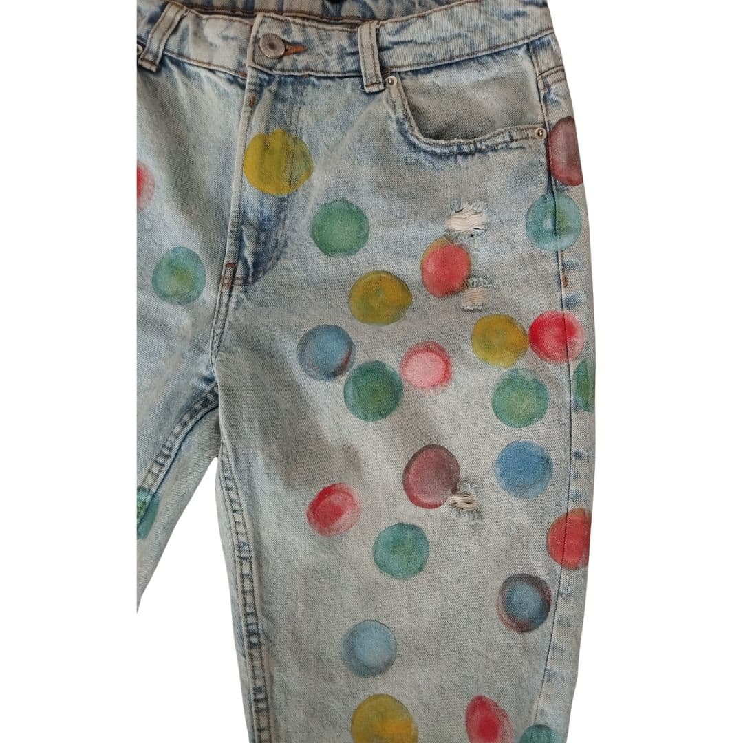 Jean pour femme - Bleu à pois colorés - Yolita creations