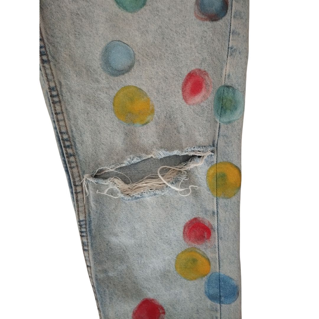 Jean pour femme - Bleu à pois colorés - Yolita creations