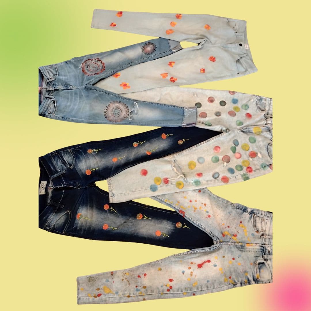 Jean pour femme - Bleu à pois colorés - Yolita creations