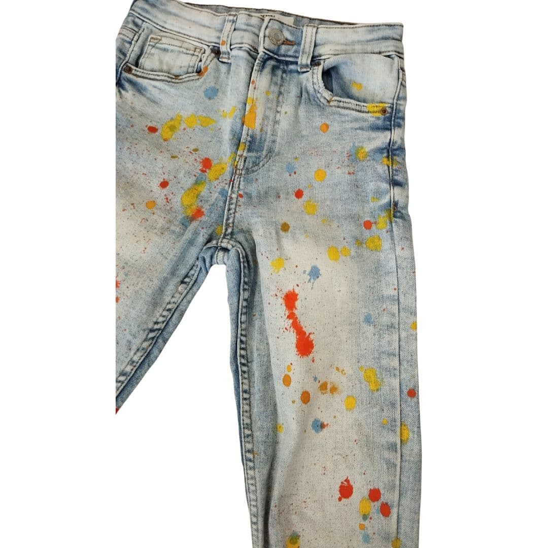Jean pour femme Bleu - taches colorées - Yolita creations