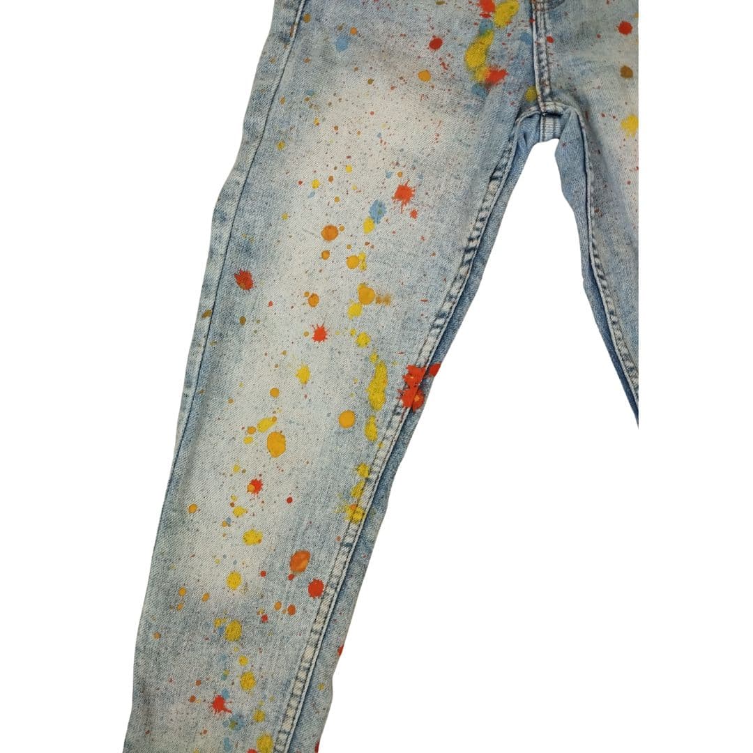 Jean pour femme Bleu - taches colorées - Yolita creations