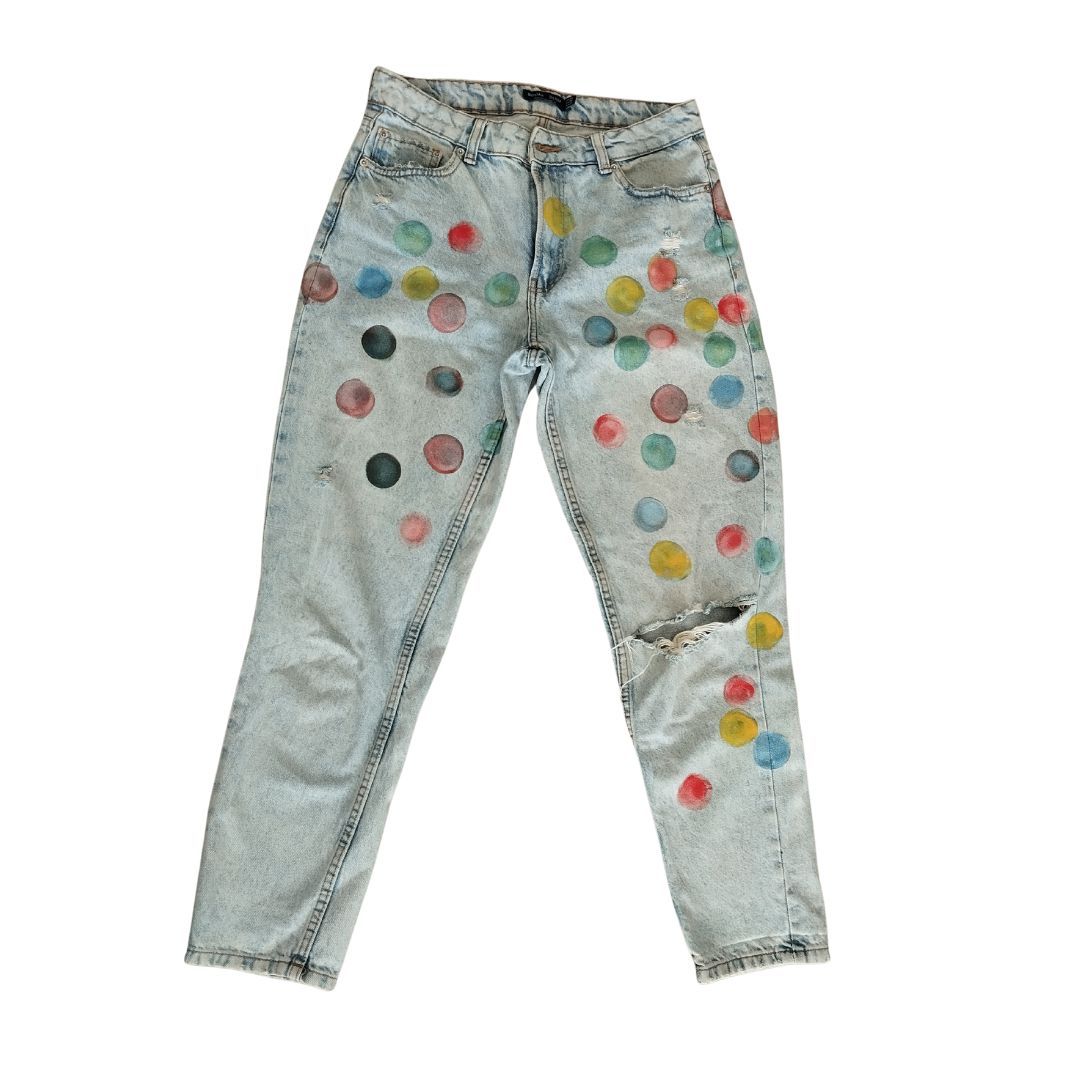 Jean pour femme - Bleu à pois colorés - Yolita creations
