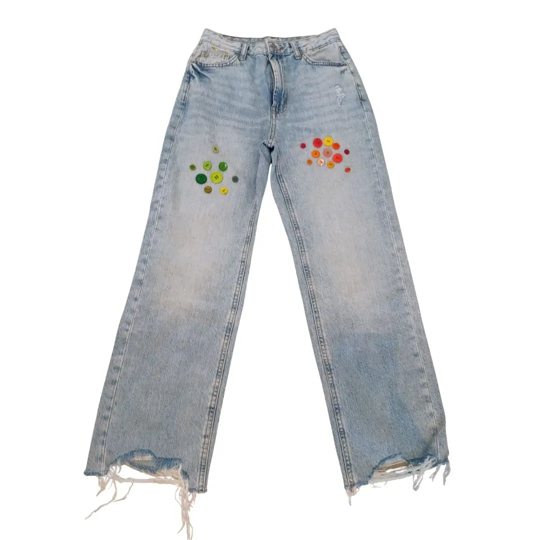 Jean Mom boutons colorés - Yolita Creations