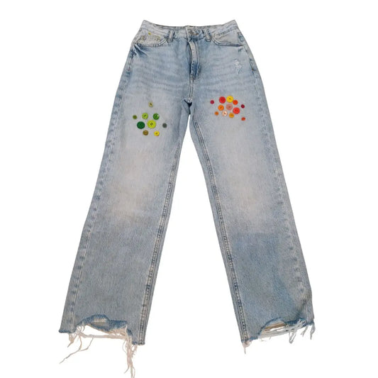 Jean Mom boutons colorés - Yolita Creations