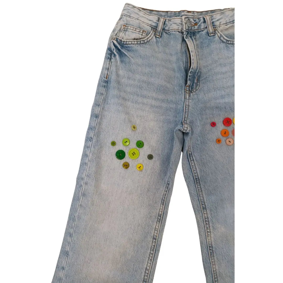 Jean Mom boutons colorés - Yolita Creations
