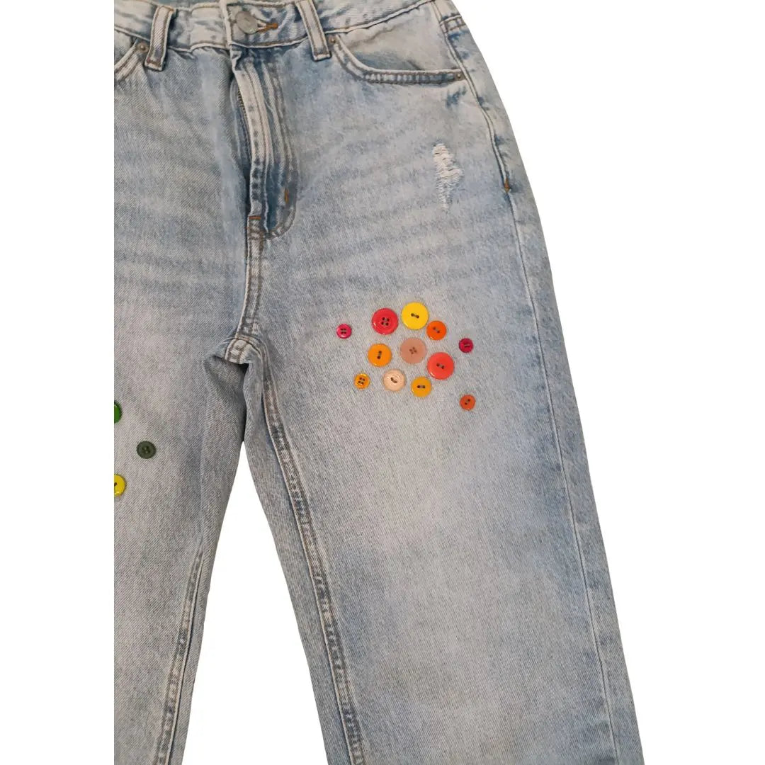 Jean Mom boutons colorés - Yolita Creations