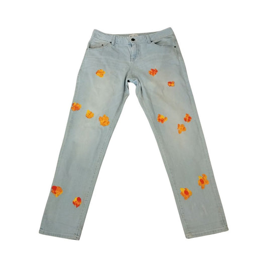 Jean pour femme - Bleu à fleur orange - Yolita creations