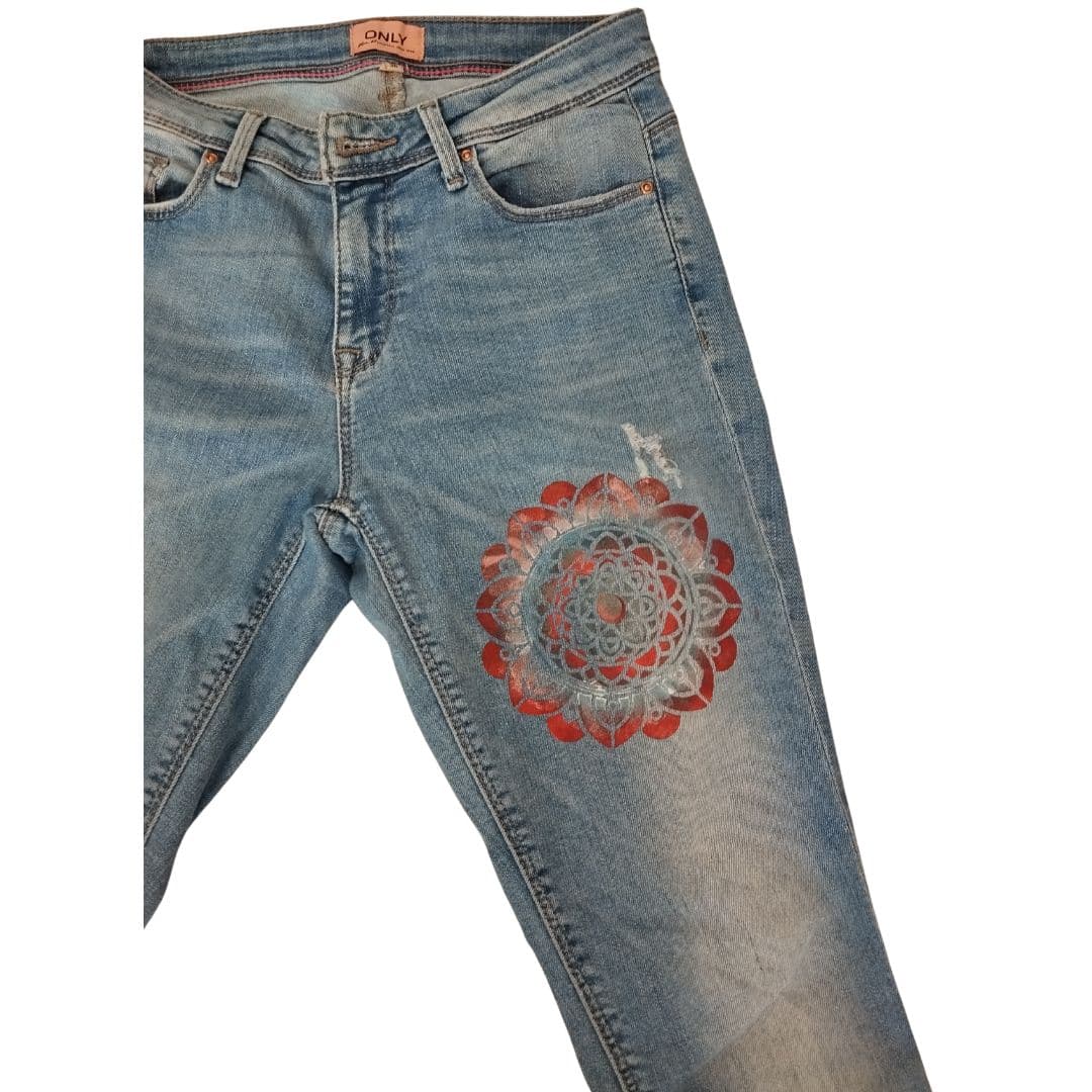 Jean pour femme Bleu - Imprimé Attrape-rêves - Yolita creations