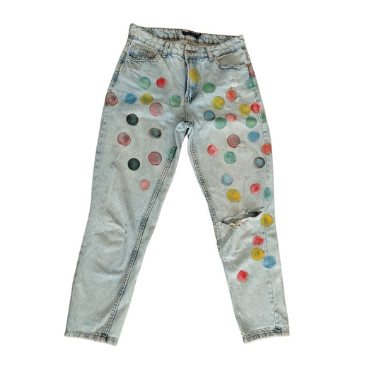 Jean pour femme - Bleu à pois colorés - Yolita creations